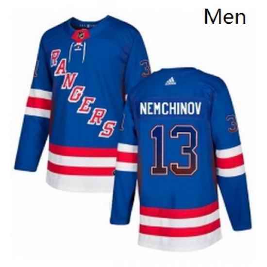 Mens Adidas New York Rangers 13 Sergei Nemchinov Authentic Royal Blue Drift Fashion NHL Jersey